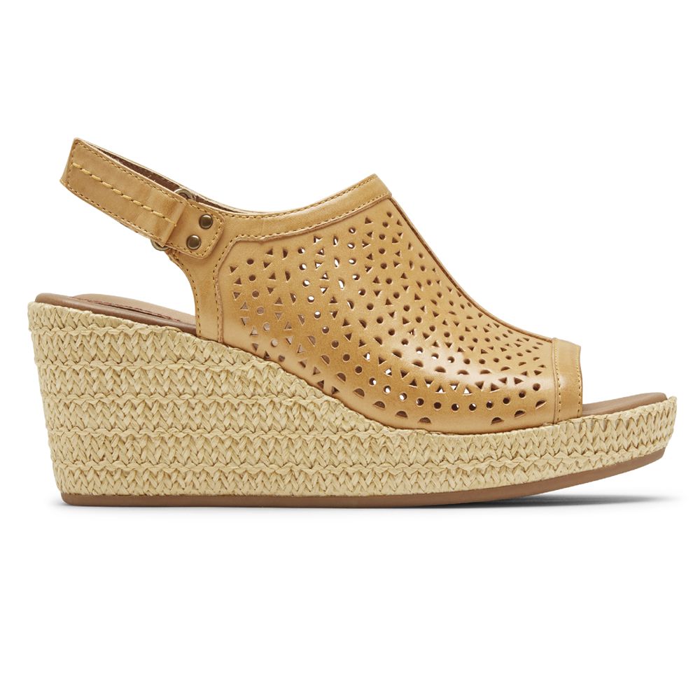 Rockport Cobb Hill Erika Perforated - Womens Wedges Sandals - Yellow - NZ (XTK-782105)